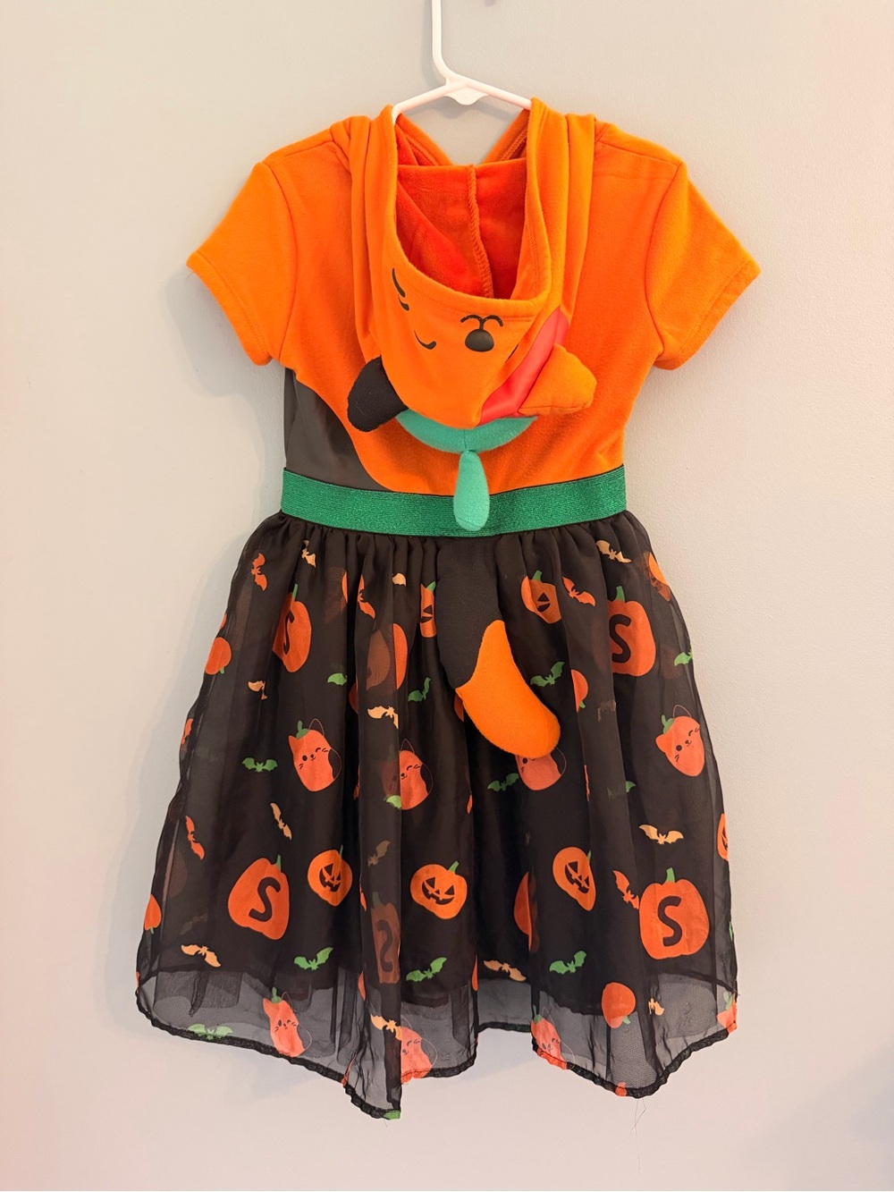Squishmallows Orange Green and Black Pumpkin Hooded Dress